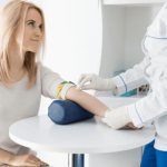 Girl takes a blood test